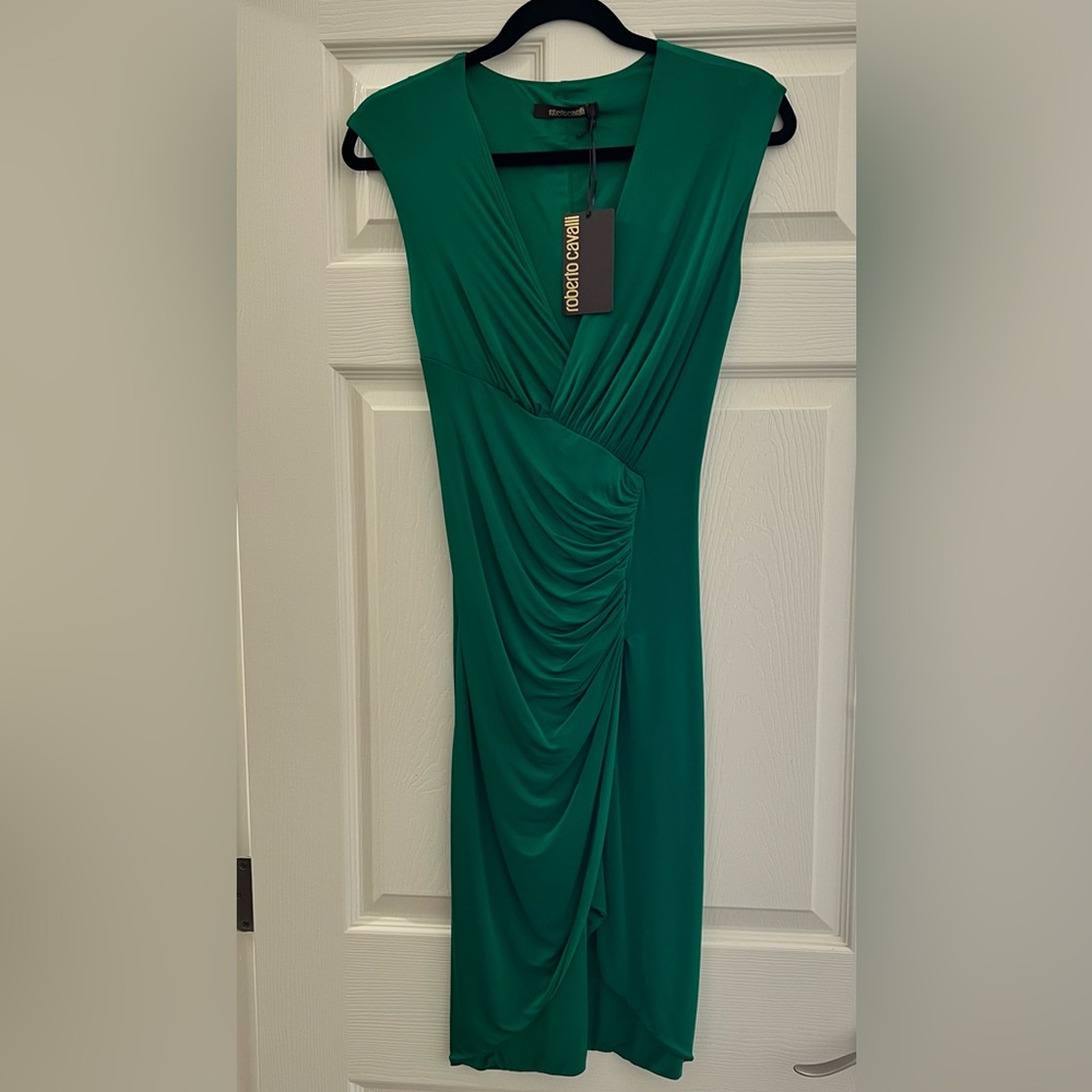 Roberto Cavalli Green Draped Dress